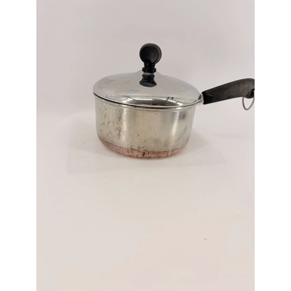 Vintage REVERE WARE 1 Qt Quart Copper Bottom Sauce Pan with Lid Stainless Steel